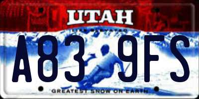 UT license plate A839FS