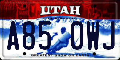 UT license plate A850WJ