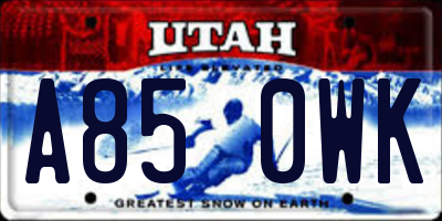 UT license plate A850WK