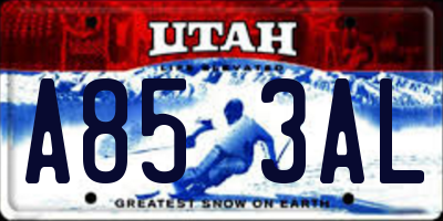 UT license plate A853AL