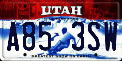 UT license plate A853SW