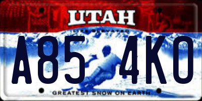 UT license plate A854KO