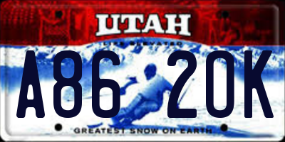 UT license plate A862OK