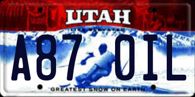 UT license plate A870IL