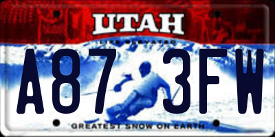 UT license plate A873FW