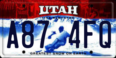 UT license plate A874FQ