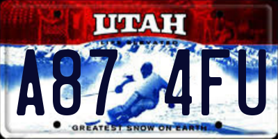 UT license plate A874FU