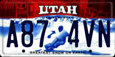 UT license plate A874VN