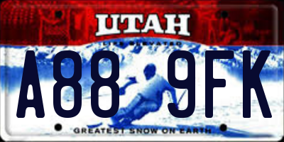 UT license plate A889FK