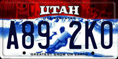 UT license plate A892KO