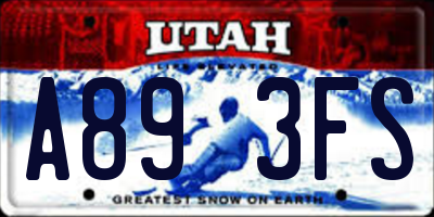 UT license plate A893FS