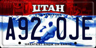 UT license plate A920JE