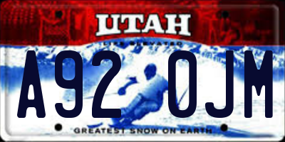 UT license plate A920JM