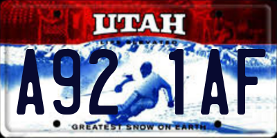 UT license plate A921AF