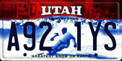 UT license plate A921YS