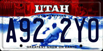 UT license plate A922YO