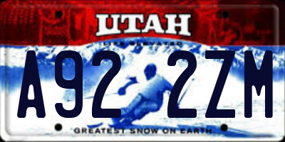 UT license plate A922ZM