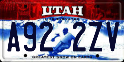 UT license plate A922ZV