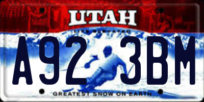 UT license plate A923BM