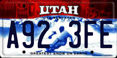 UT license plate A923FE