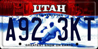 UT license plate A923KT