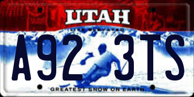 UT license plate A923TS