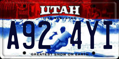 UT license plate A924YI