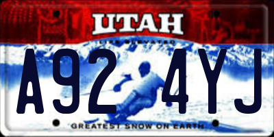UT license plate A924YJ