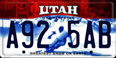 UT license plate A925AB