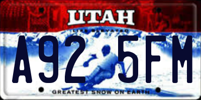 UT license plate A925FM