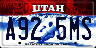 UT license plate A925MS