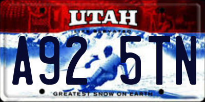 UT license plate A925TN