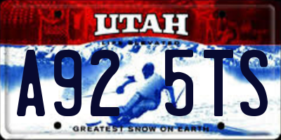 UT license plate A925TS