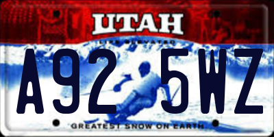 UT license plate A925WZ
