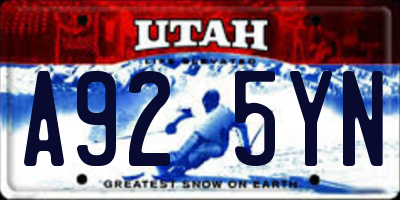 UT license plate A925YN