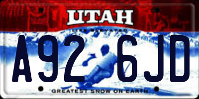 UT license plate A926JD