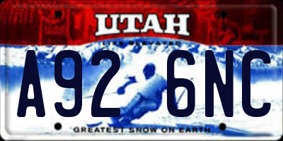 UT license plate A926NC
