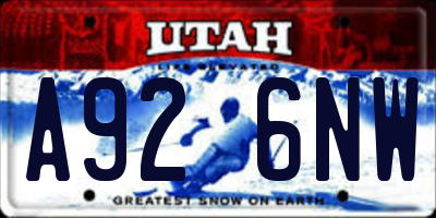 UT license plate A926NW