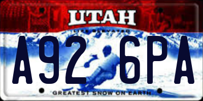 UT license plate A926PA