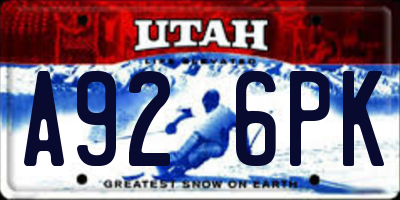 UT license plate A926PK