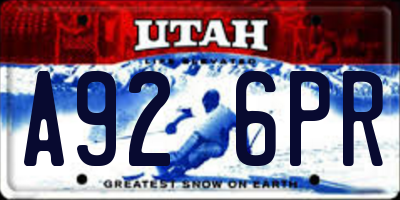 UT license plate A926PR
