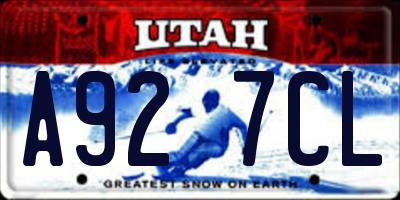 UT license plate A927CL