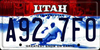 UT license plate A927FO