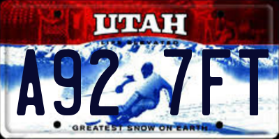 UT license plate A927FT