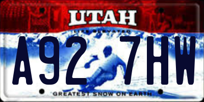 UT license plate A927HW