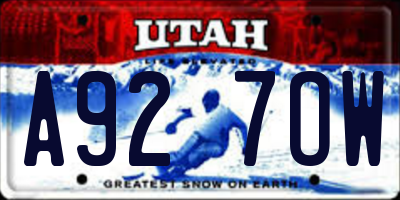 UT license plate A927OW