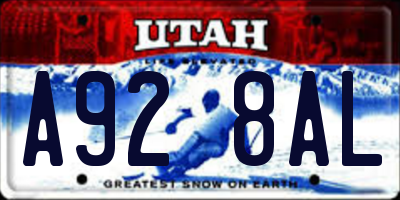 UT license plate A928AL