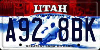 UT license plate A928BK