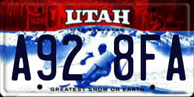 UT license plate A928FA