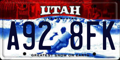 UT license plate A928FK